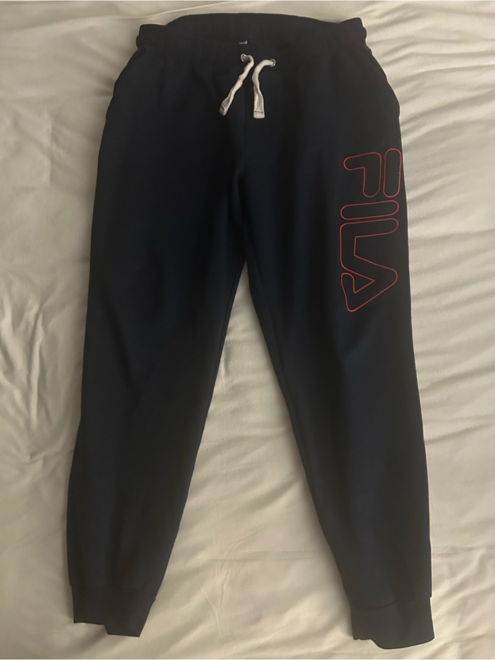 Men’s FILA XL Jogger Sweatpants Dark Blue Red Logo Athletic Tapered Fit